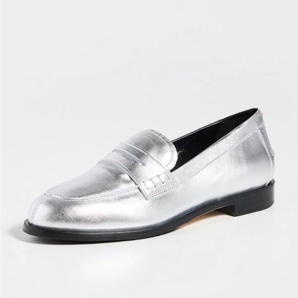 Aeyde Oscar Loafers Silver Size 8. Like new. Worn twice. Comes with original box